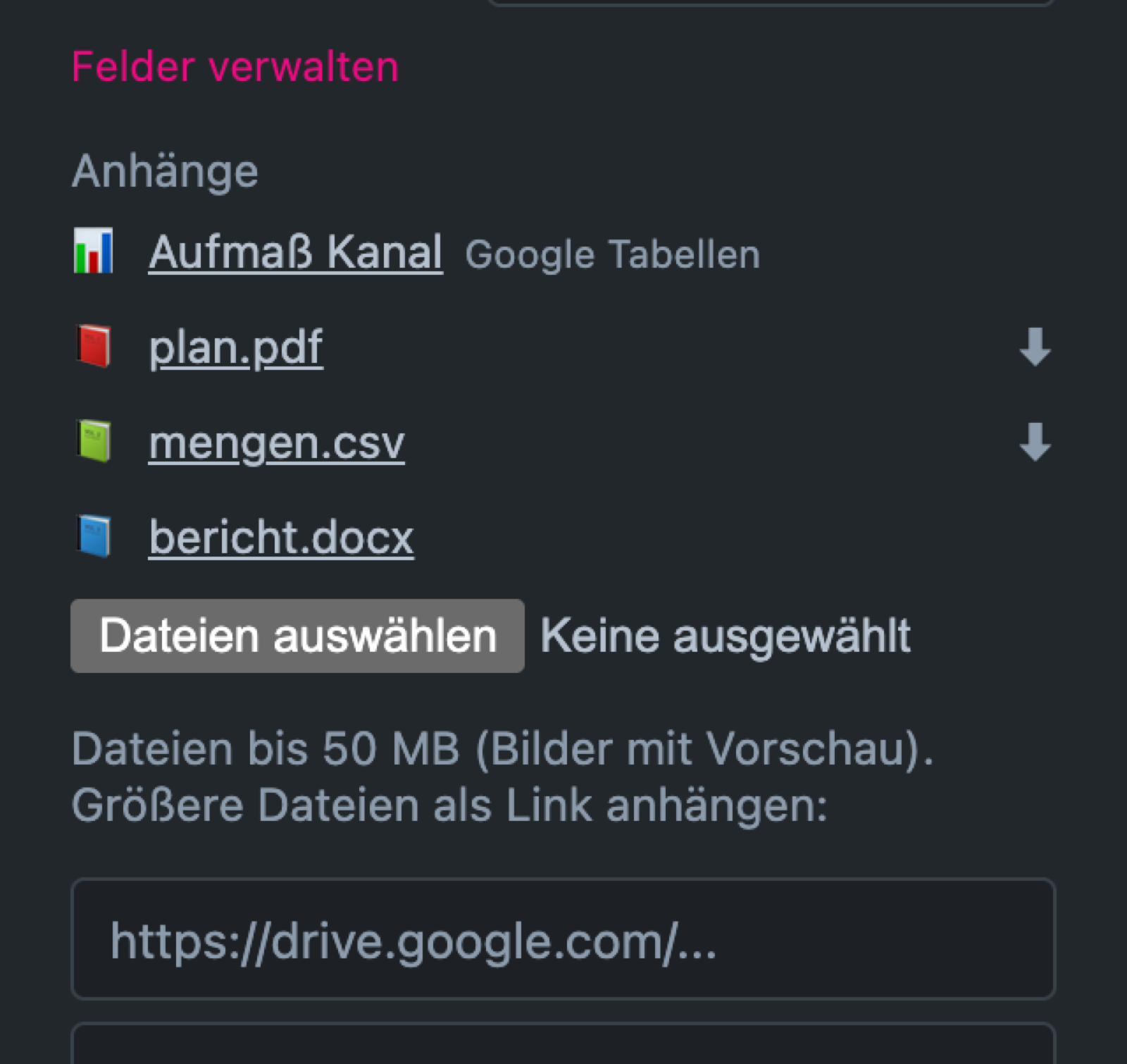 Anhänge mit Dateisymbolen